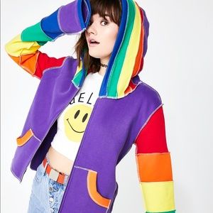 DOLLSKILL LIVING COLOR RAINBOW ZIP UP HOODIE